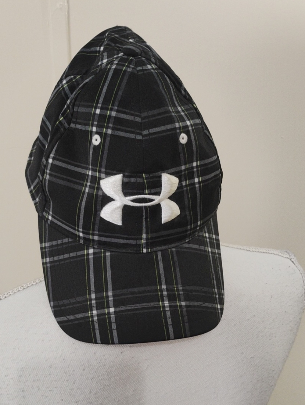 Under Armour Kids Black Plaid Cap with White Logo